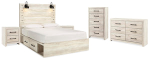 Cambeck King Storage Bed, Dresser, Chest & 2 Nightstands Whitewash