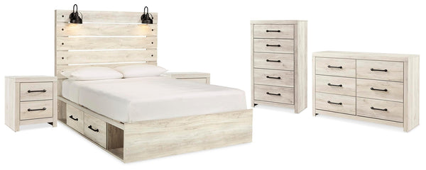 Cambeck King Storage Bed, Dresser, Chest & 2 Nightstands Whitewash