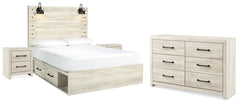 Cambeck Queen Panel Bed with Storage, Dresser & 2 Nightstands Whitewash