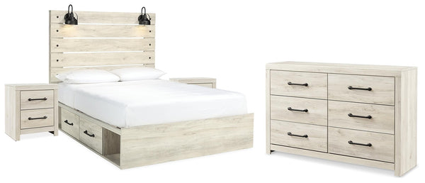 Cambeck Queen Panel Bed with Storage, Dresser & 2 Nightstands Whitewash