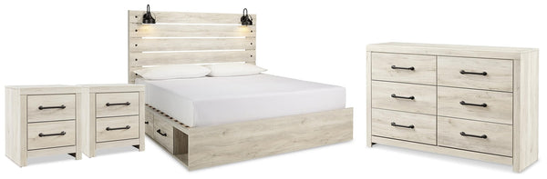 Cambeck King Panel Storage Bed, Dresser & 2 Nightstands Whitewash