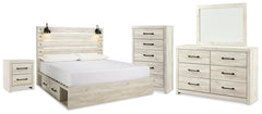 Cambeck King Panel Storage Bed, Dresser, Mirror, Chest & Nightstand Whitewash