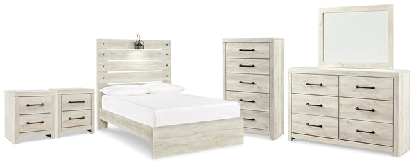 Cambeck Full Panel Bed, Dresser, Mirror, Chest & 2 Nightstands Whitewash