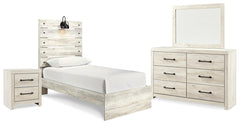 Cambeck Twin Panel Bed, Dresser, Mirror & Nightstand Whitewash