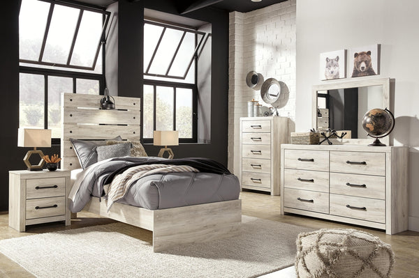 Cambeck Twin Panel Bed, Dresser, Mirror, Chest, & Nightstand Whitewash
