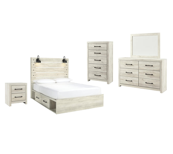 Cambeck Queen Panel Bed with Storage, Dresser, Mirror, Chest & Nightstand Whitewash