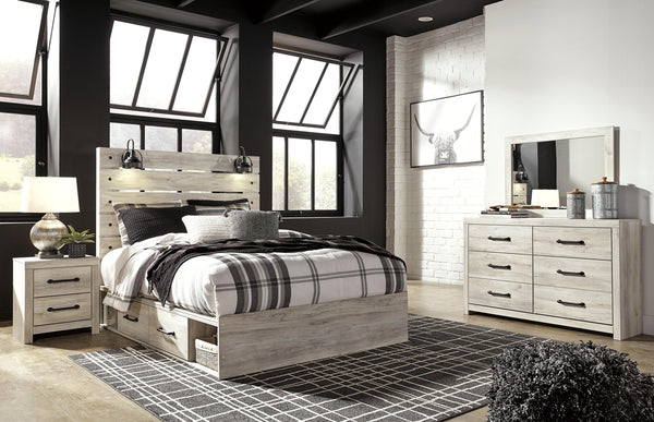 Cambeck Queen Panel Bed with Storage, Dresser & Mirror Whitewash