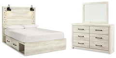 Cambeck Queen Panel Bed with Storage, Dresser & Mirror Whitewash
