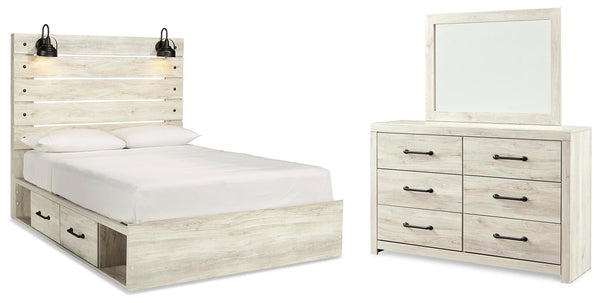 Cambeck Queen Panel Bed with Storage, Dresser & Mirror Whitewash