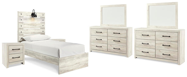 Cambeck Twin Panel Bed, 2 Dressers, 2 Mirrors & 2 Nightstands Whitewash