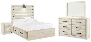 Cambeck Full Panel Storage Bed, Dresser, Mirror & Nightstand Whitewash