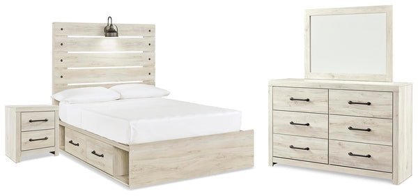 Cambeck Full Panel Storage Bed, Dresser, Mirror & Nightstand Whitewash