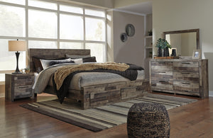 Derekson King Panel Storage Bed, Dresser, Mirror, Chest & 2 Nightstands Multi Gray