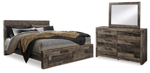 Derekson King Panel Storage Bed, Dresser & Mirror Multi Gray