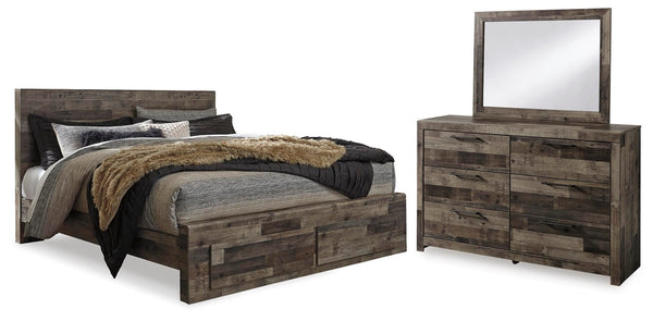 Derekson King Panel Storage Bed, Dresser & Mirror Multi Gray