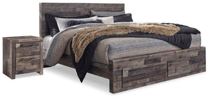 Derekson King Panel Storage Bed & 2 Nightstands Multi Gray