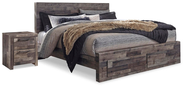 Derekson King Panel Storage Bed & 2 Nightstands Multi Gray