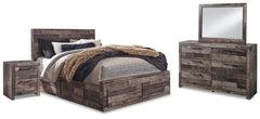 Derekson Queen Panel Storage Bed, Dresser, Mirror & 2 Nightstands Multi Gray