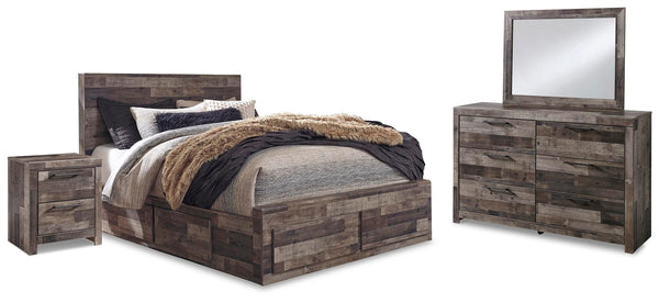 Derekson Queen Panel Storage Bed, Dresser, Mirror & 2 Nightstands Multi Gray