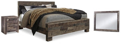 Derekson King Panel Bed, Mirror & Nightstand Multi Gray