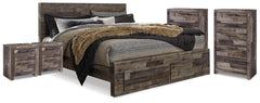 Derekson Queen Panel Storage Bed, 2 Chests & 2 Nightstands Multi Gray