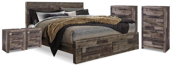 Derekson Queen Panel Storage Bed, 2 Chests & 2 Nightstands Multi Gray