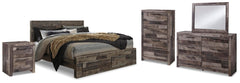 Derekson King Panel Storage Bed, Dresser, Mirror, Chest & Nightstand Multi Gray