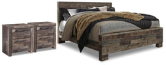 Derekson King Panel Bed & 2 Nightstands Multi Gray