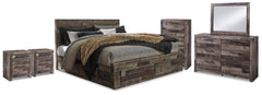 Derekson King Panel Storage Bed, Dresser, Mirror, Chest & 2 Nightstands