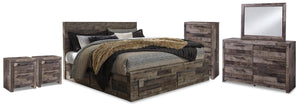 Derekson King Panel Storage Bed, Dresser, Mirror, Chest & 2 Nightstands