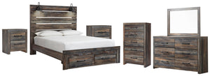 Drystan Queen Panel Storage Bed, Dresser, Mirror, Chest & 2 Nightstands