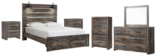Drystan Queen Panel Storage Bed, Dresser, Mirror, Chest & 2 Nightstands