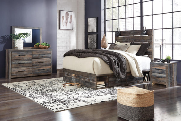 Drystan King Panel Bed with Storage, Dresser, Mirror & Nightstand Multi