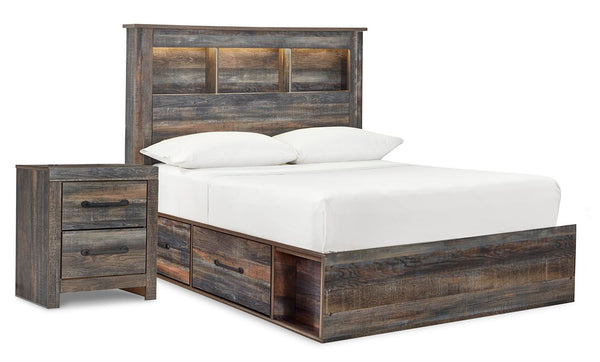 Drystan Full Bookcase Bed with 2 Sided Storage & Nightstand Multi