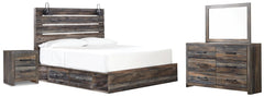 Drystan King Panel Bed with Under Bed Storage, Dresser, Mirror & Nightstand Multi