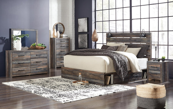 Drystan King Panel Bed with Storage, Dresser, Mirror, Chest & 2 Nightstands Multi