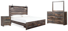 Drystan King Panel Storage Bed, Dresser, Mirror & Nightstand Multi