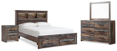 Drystan Queen Bookcase Storage Bed, Dresser, Mirror & Nightstand Multi
