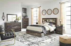 Drystan Queen Bookcase Storage Bed, Dresser, Mirror, Chest & 2 Nightstands Multi