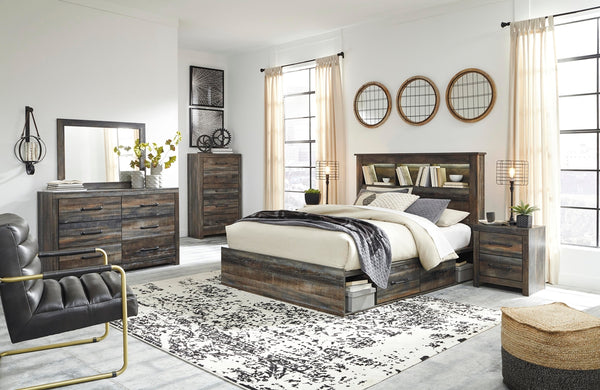 Drystan Queen Bookcase Storage Bed, Dresser, Mirror, Chest & 2 Nightstands Multi