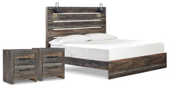 Drystan King Panel Bed & 2 Nightstands Multi