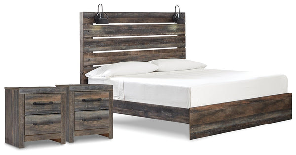 Drystan King Panel Bed & 2 Nightstands Multi