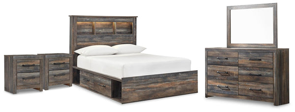 Drystan Full Bookcase Storage Bed, Dresser, Mirror & 2 Nightstands Multi