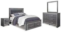 Lodanna Queen Panel Storage Bed with Mirrored Dresser & Nightstand Gray