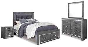 Lodanna Queen Panel Storage Bed with Mirrored Dresser & Nightstand Gray
