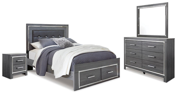 Lodanna Queen Panel Storage Bed with Mirrored Dresser & Nightstand Gray
