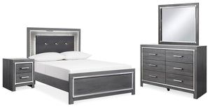 Lodanna Full Upholstered Panel Bed, Dresser, Mirror, & Nightstand Gray