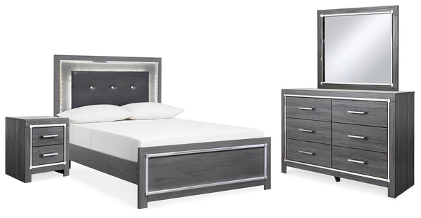 Lodanna Full Upholstered Panel Bed, Dresser, Mirror, & Nightstand Gray