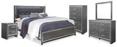 Lodanna King Upholstered Panel Bed, Dresser, Mirror, Chest & Nightstand Gray