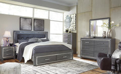 Lodanna King Upholstered Storage Bed, Dresser, Mirror, Chest & 2 Nightstands Gray